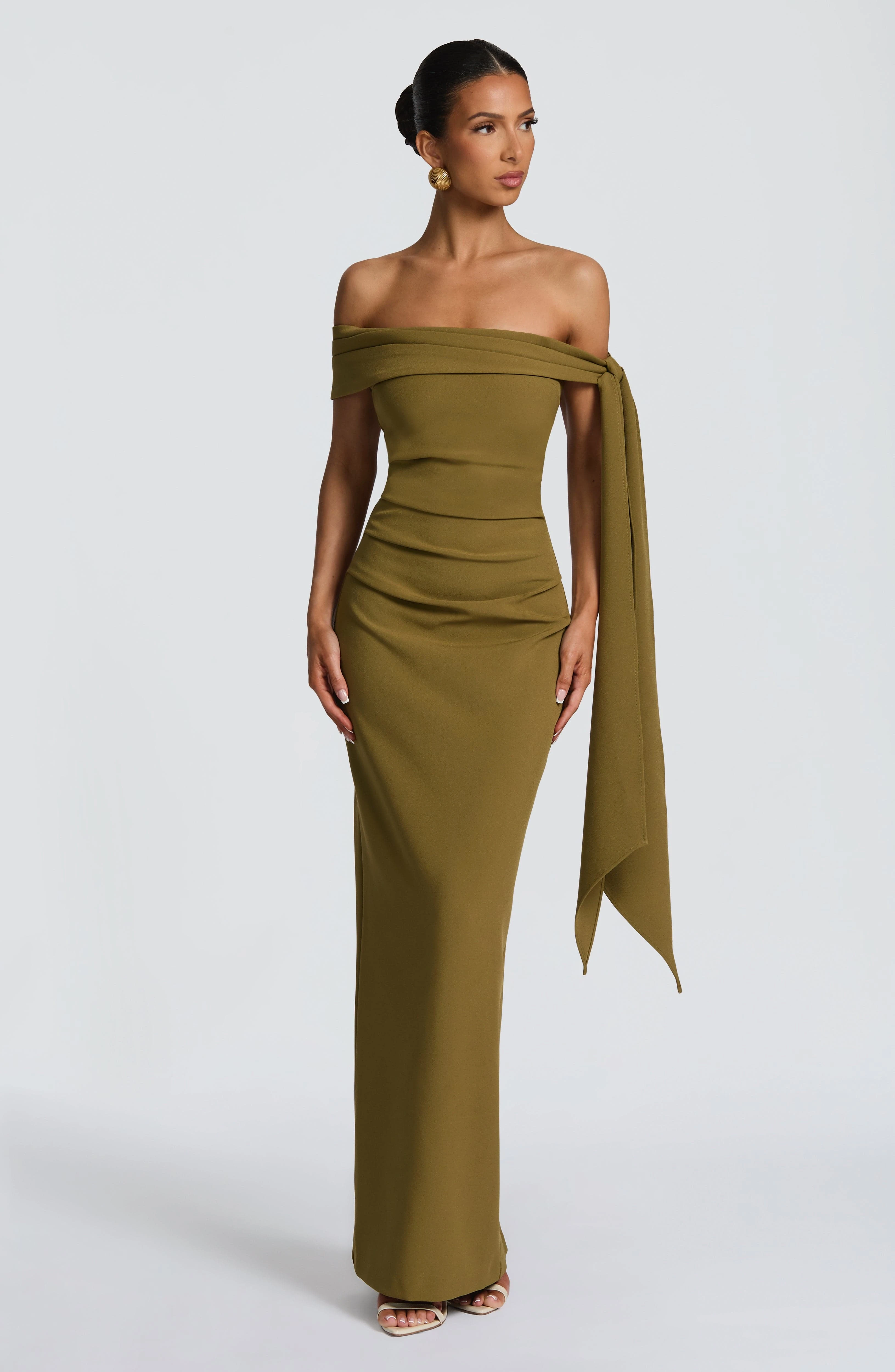 Women Off‑Shoulder Maxi Dress Side Sash Tie Ruched Waist Bodycon Formal Long Gown Evening Party Wedding Guest Dresses