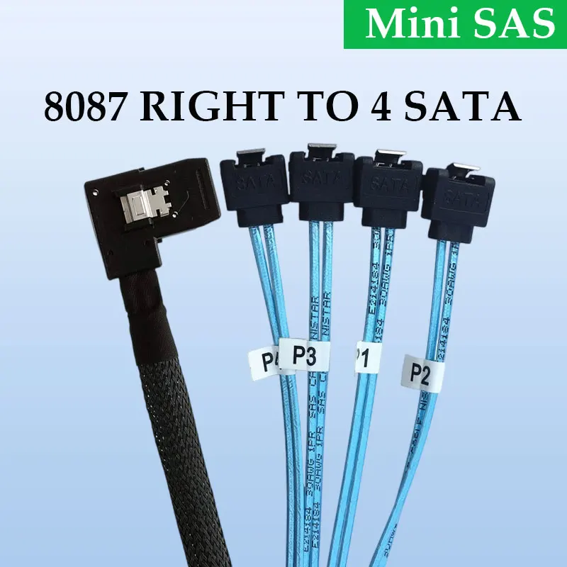 ADT-Link 30V AC ミニ SAS 8087 直角 - 4 SATA 90 °   ケーブル - 12G 高速サーバー接続低電力接触抵抗