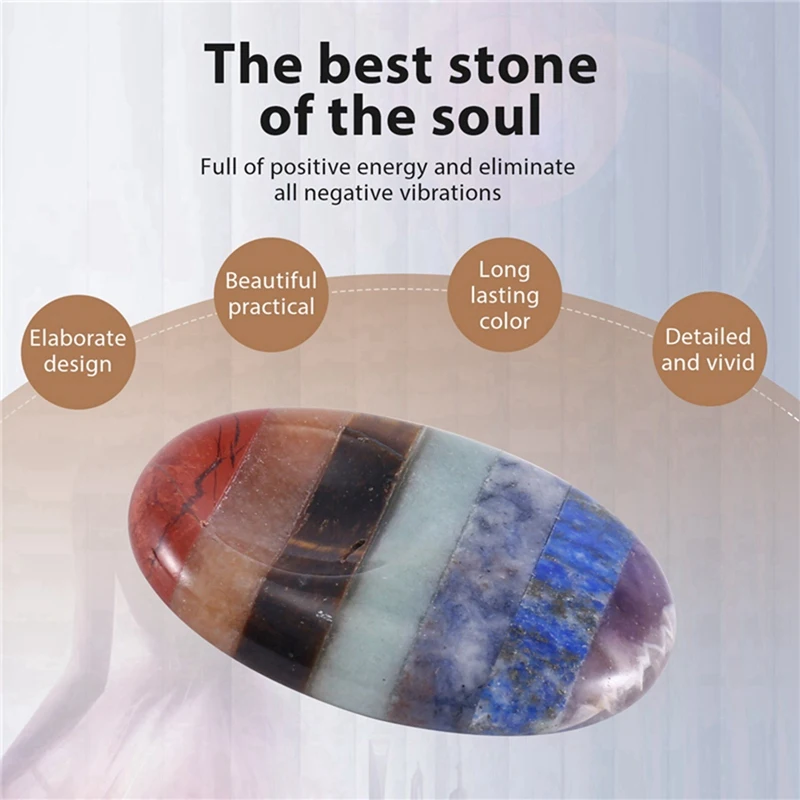 7 Chakra Thumb Worry Stone For Anxiety Stress Relief Meditation Pocket Palm Therapy Crystals Natural Massage Stones