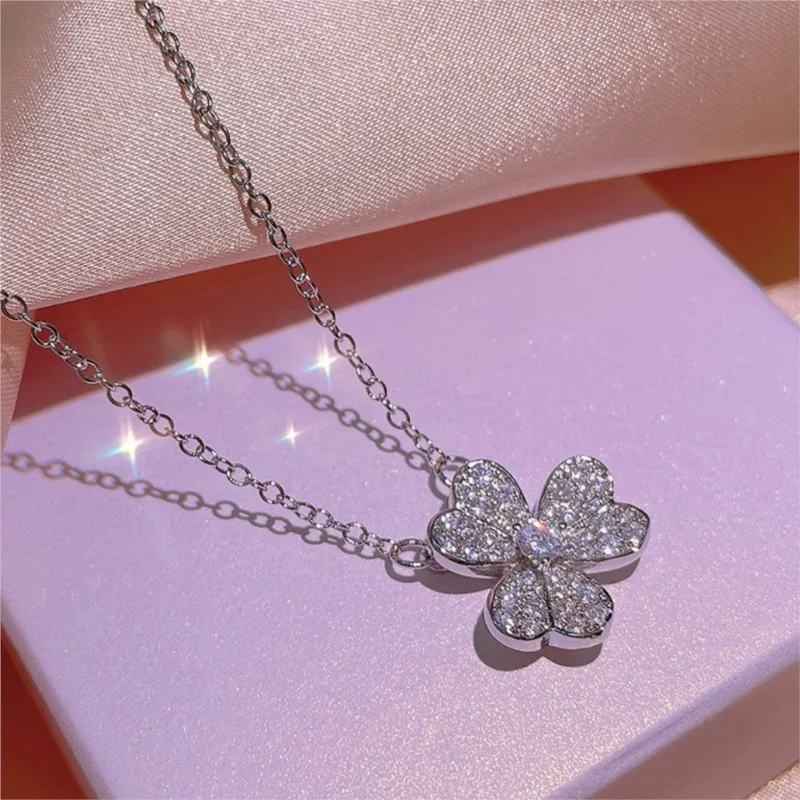 ANENJERY 3pcs/Set Sparkling Zircon Three Leaf Flowers Necklace+Earrings+Ring Jewelry Sets For Women New Design Luxury Jewelry