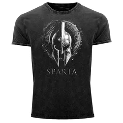 Vintage Sparta Warrior Helmet Printed T-Shirt. Summer Cotton O-Neck Short Sleeve Mens T Shirt New S-3XL