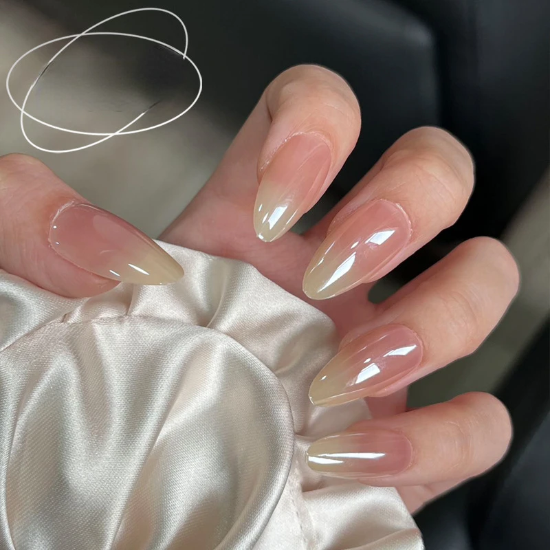 Uñas postizas de 30 piezas, Uñas postizas decoradas con degradado de color Nude, con pegamento, puntas acrílicas, juego de uñas postizas de media larga