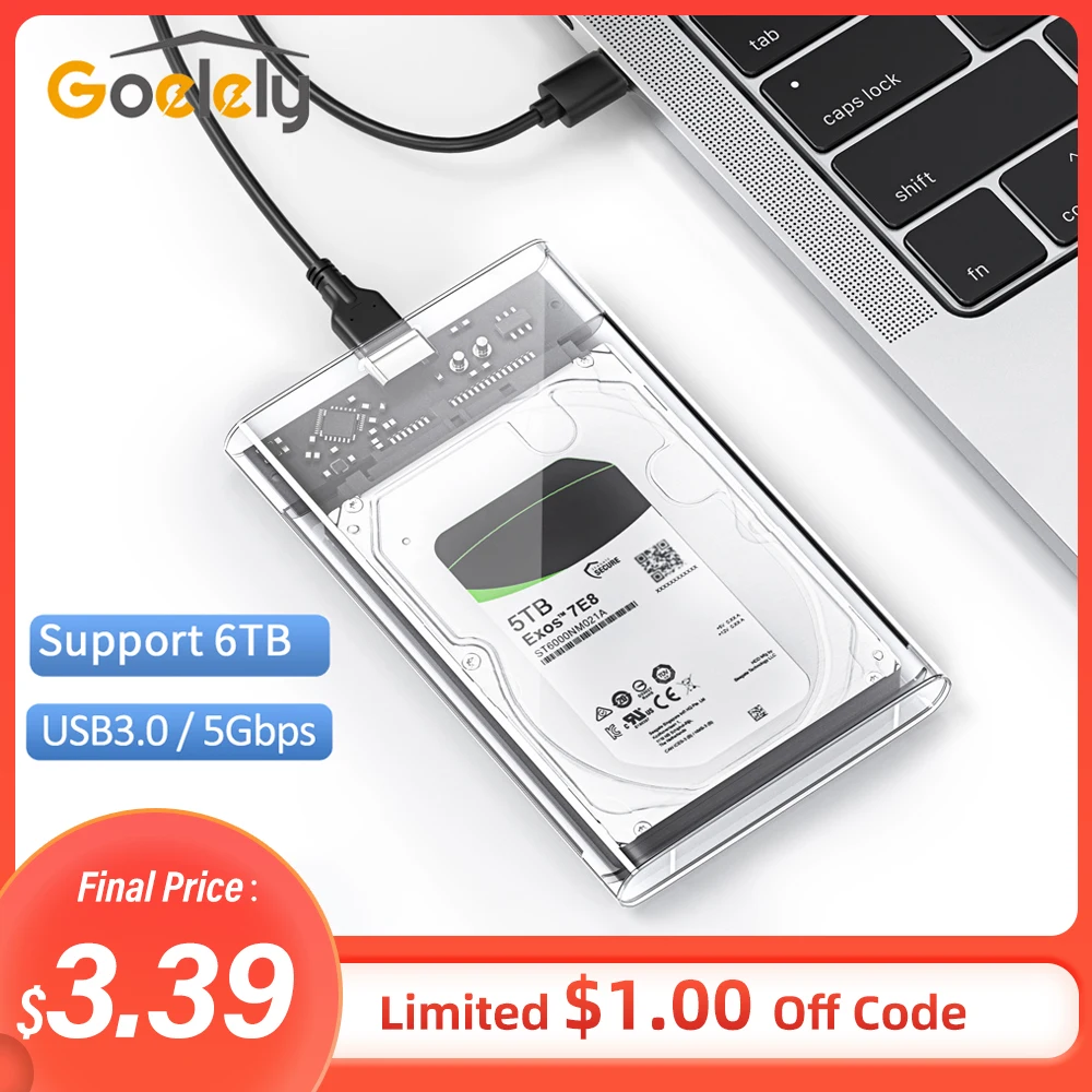 

Goelely USB 3.0 HDD Case 2.5 Inch HDD Enclosure 5Gbps Micro B to USB 3.0 Hard Drive Case Transparent SATA HDD Adapter for Laptop