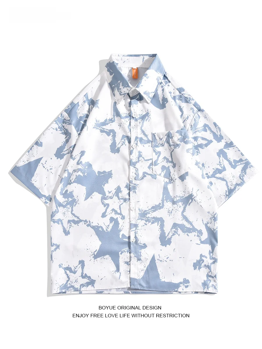 

Boyue fiti Print irt Trendy Youth Design Summer Casual Couples irt Loose Fit Five Sve arp Collar Floral Pattern