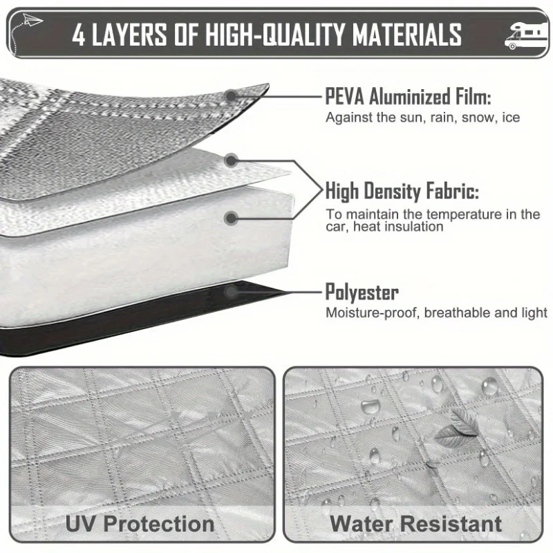 Rv Accessories 4 Layers Rv Window Sunshade Cover Snow Cover Europe Rv Windshield Shade Cover