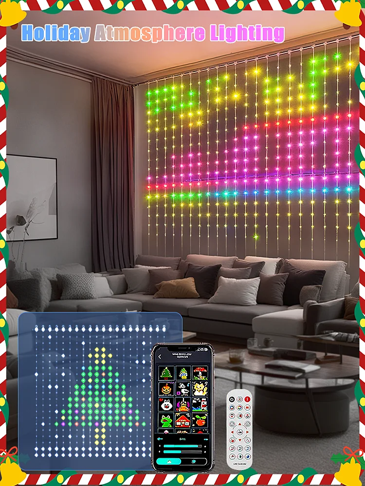 400 LED Curtain Lights APP Smart Control RGB Color-Changing Display LED String Lights Ideal for Holiday Decorations