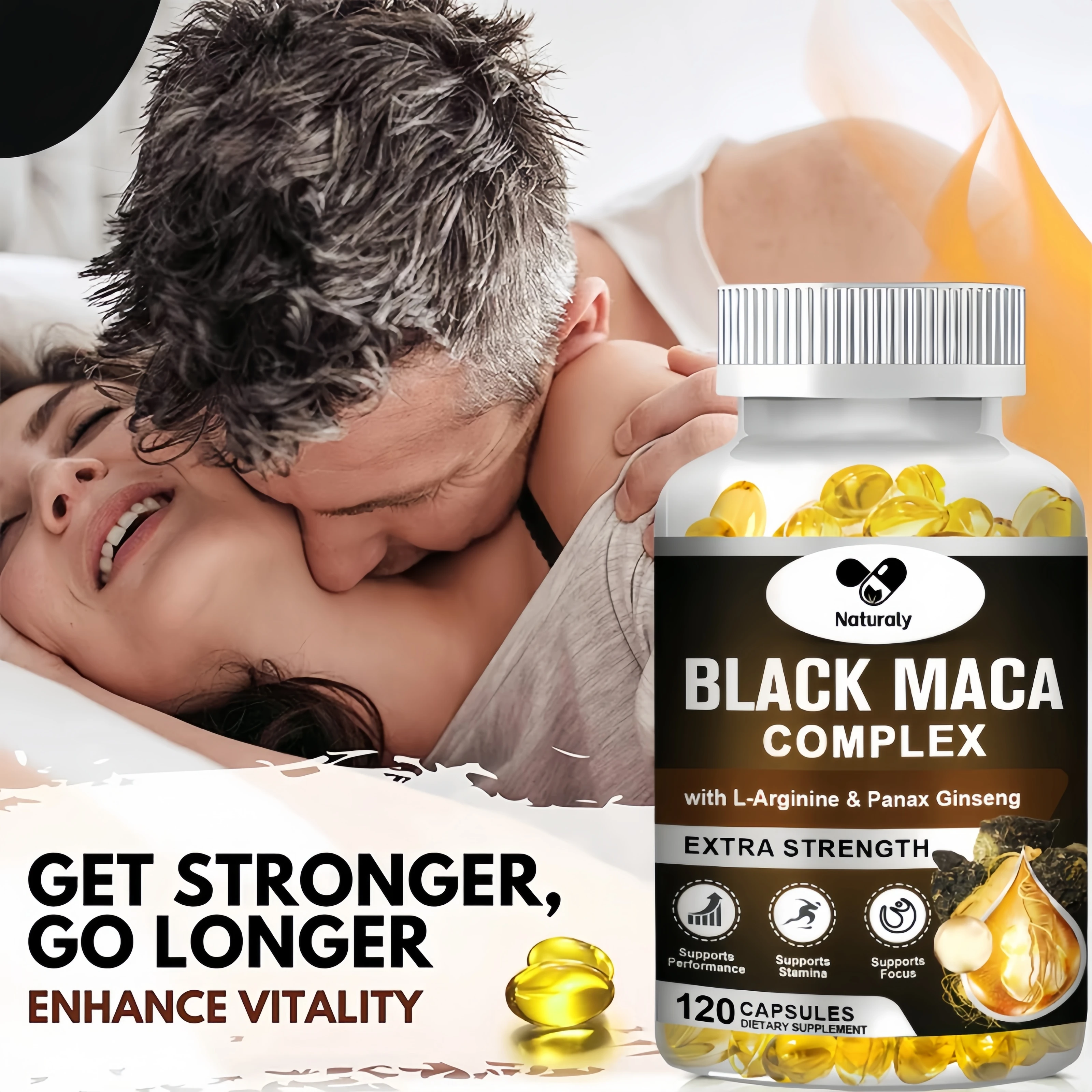 Black Maca Root Capsules, Vitality Supplement for Men with Black Pepper Extract for Absorption, Natural Maca Negra Extract