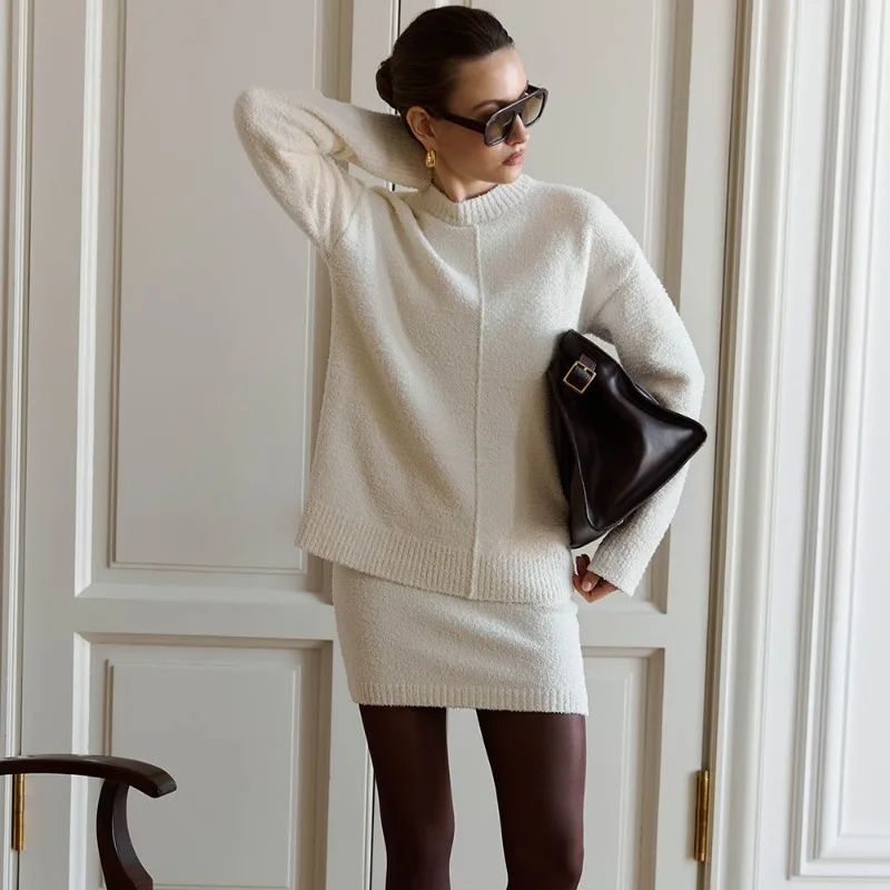 Tuularose أنيقة فستان منسوج مجموعة موضة الصلبة البلوز سليم تنورة صغيرة مجموعة جديدة خمر الفاخرة حفلة الخريف المرأة فستان متماسكة مجموعة #6