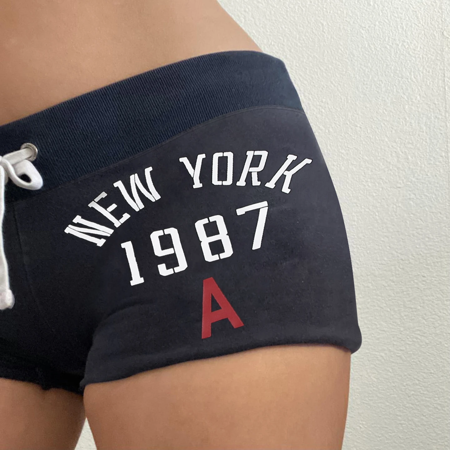 SUCHCUTE American Vintage Letter Print Drawstring Short Aesthetic 2000s Clothes Y2k Women Low-waist Pants Summer Casual Coquette