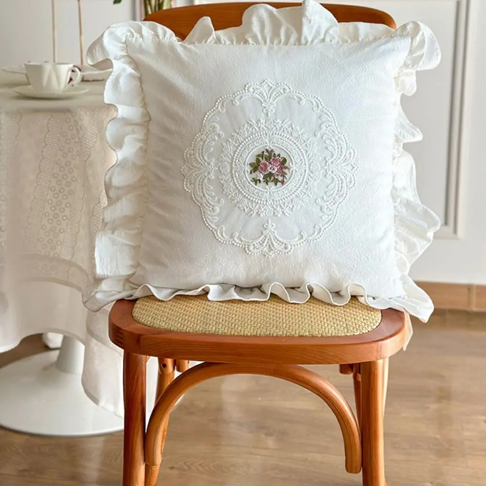 with Lotus Frill French Lace Pillow Cover Soft Washed Material Embroidered Cushion Cover Comfortable Pillow Shell