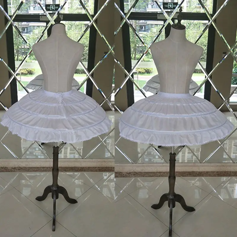 เด็กหญิง3ห่วงเหล็กสีขาว Petticoat งานแต่งงานชุดกระโปรงเอวสายรัด A-Line กระโปรง Edge