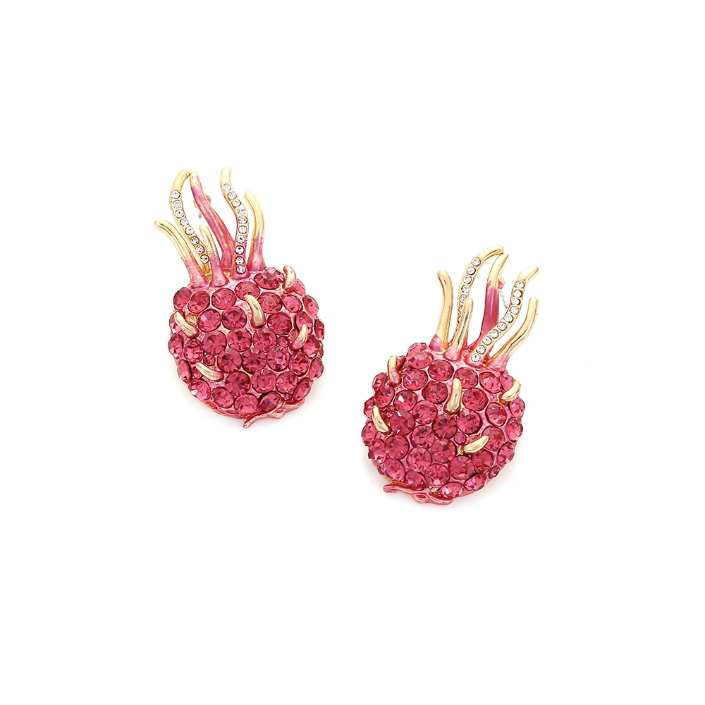 Sweet and Cute Dragon Fruit Elegant Temperament Alloy with Diamonds Fruit Earrings