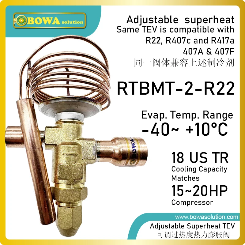 

18TR R22/R417a/R407c TEV matches 15 to 20HP LBP, MBP and HBP compressors in refrigeration and heat pump equipments