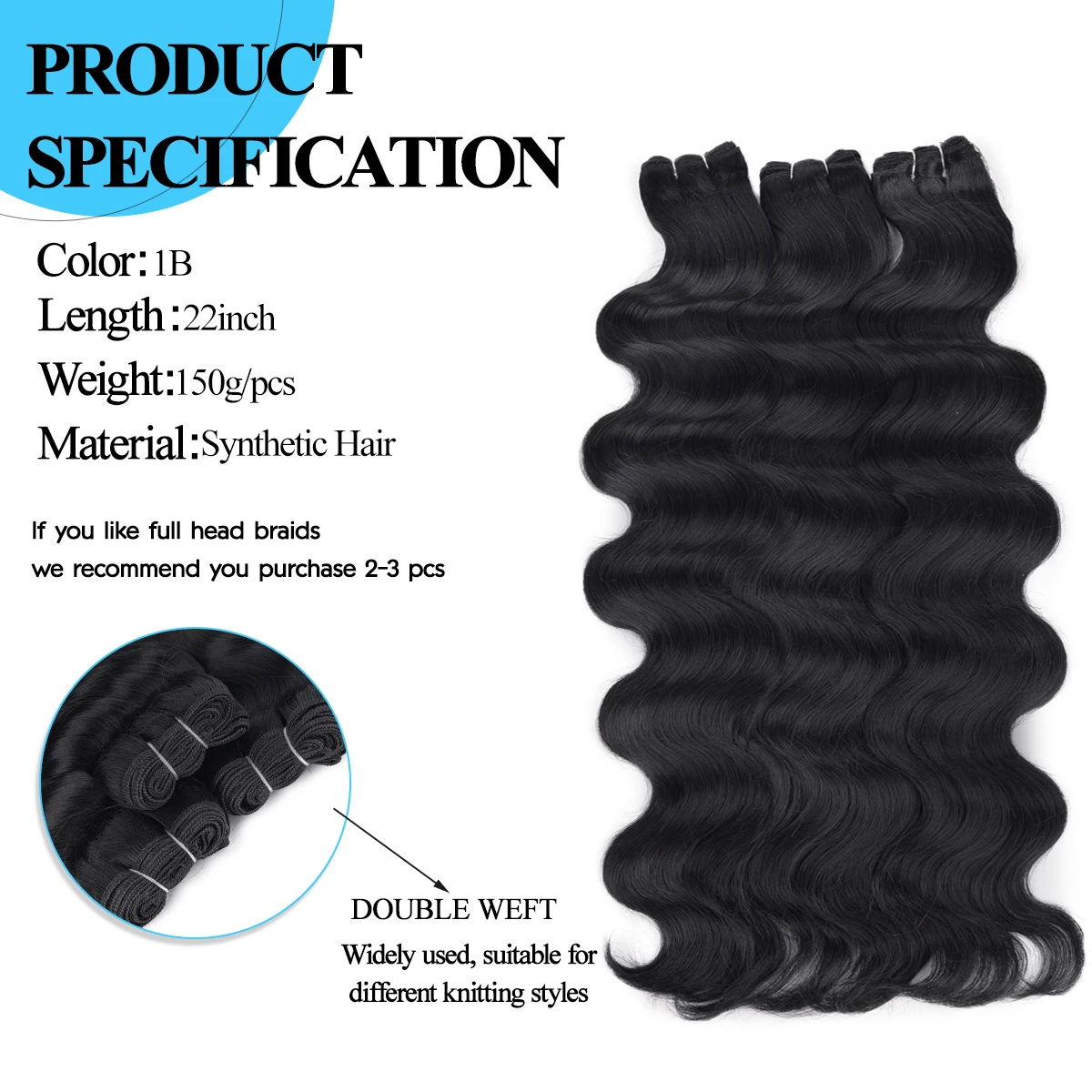 22 Polegada corpo onda profunda rabo de cavalo cabelo 150g tecer cabelo sintético pacotes macio extensão natural para mulheres fio alta temperatur