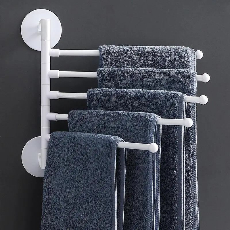 Self-Adhesive Towel Bar Bathroom Shelves Towel Bar For Bathroom Wall Punch-Free Rotating Swivel Hanger Kitchen Storage Rack