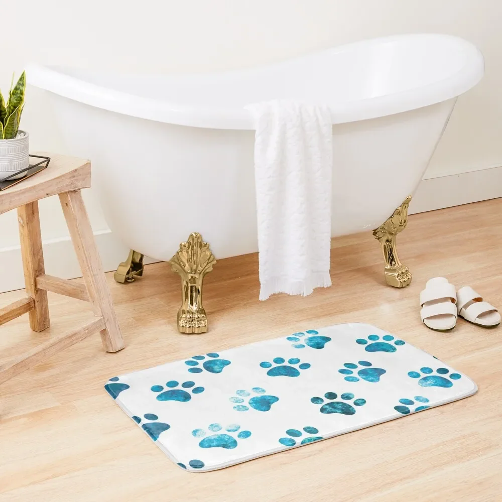

White Turquoise Blue Textured Paw Print Pattern Bath Mat DoorEntrance Door Hallways Bathroom Accessories Sets Luxury Mat