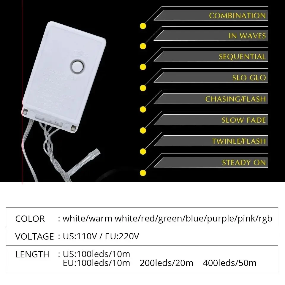 10M 100LEDs LED String Light Outdoor Garden Fairy Lights EU US Plug Waterproof For Holiday Christmas Party Decoration Lighting