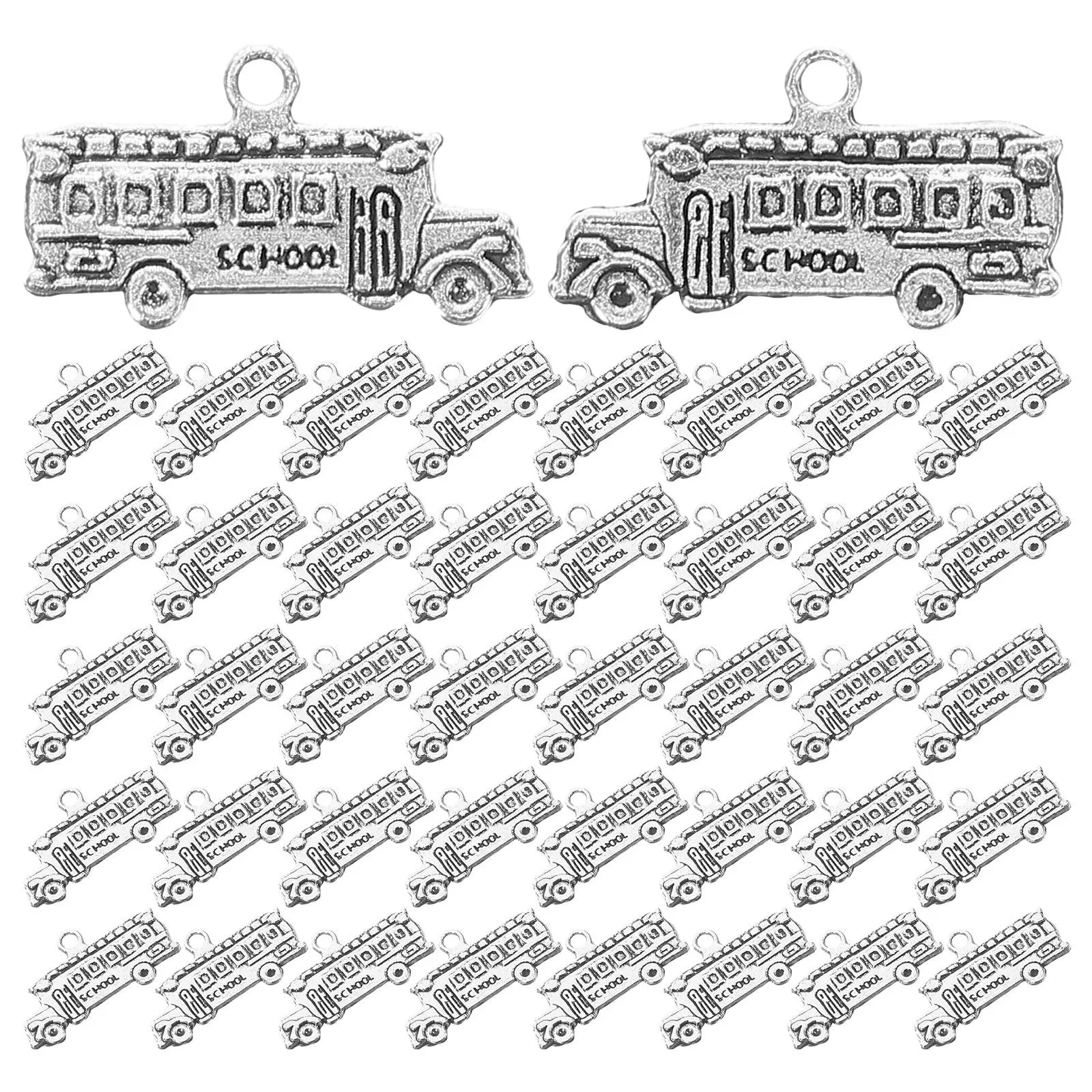 

50pcs School Bus Charms Silver DIY Pendant Accessories for Necklace Bracelet Jewelry Making Crafts Project Decorative Ornament