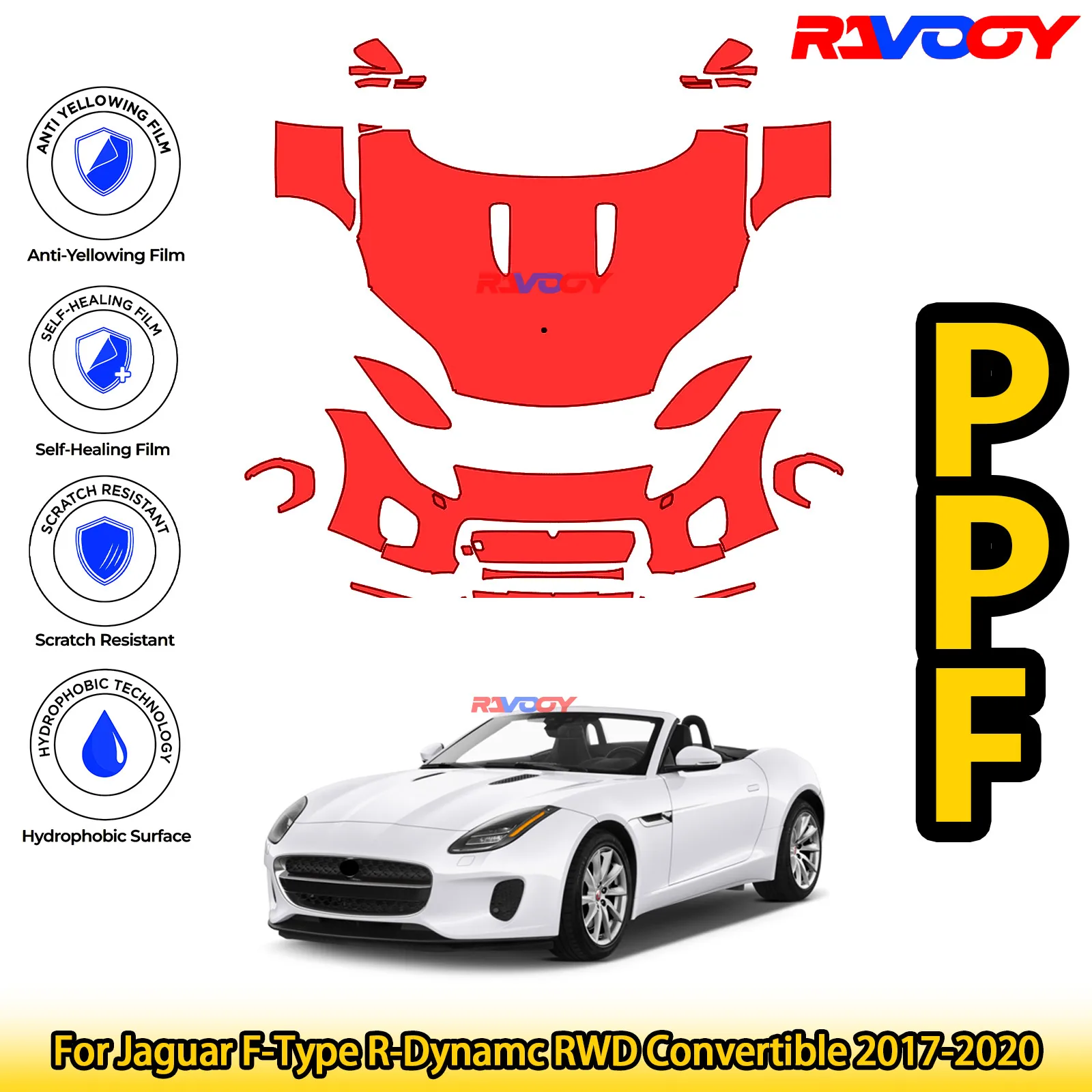 

For Jaguar F-Type R-Dynamc RWD Convertible 2017-2020 Glossy Matte Black Precut front PPF Kit Paint Protection Film