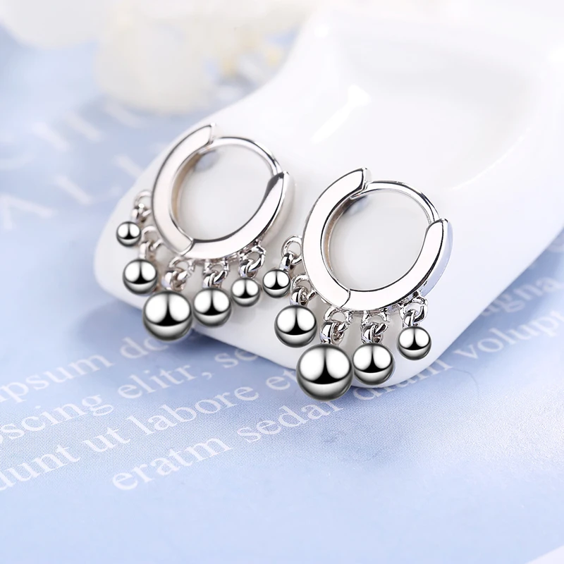 New Fashion Elegant Five Round Bead Pendant Hoop Earrings Women 925 Sterling Silver Jewelry Bohemian Golden Circle Drop Eardrop