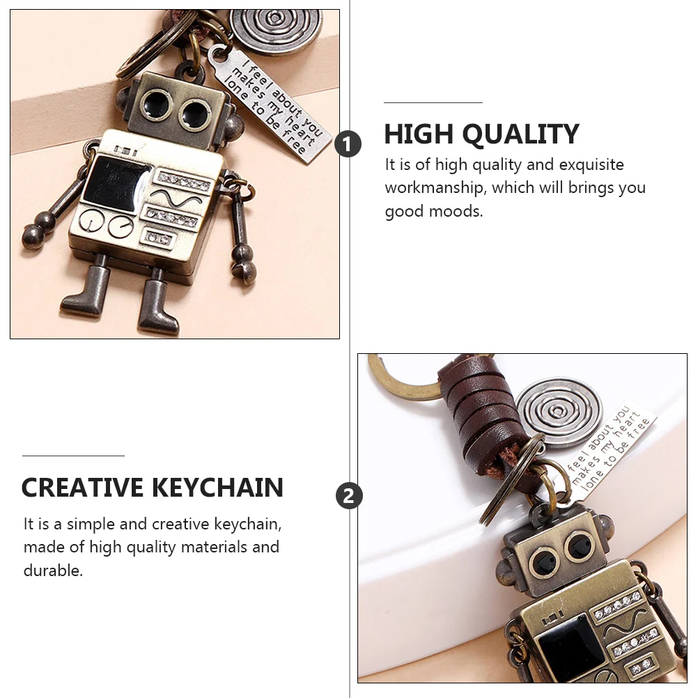 to Weave Robot Keychain Child Keychains Bag Pendant Cowhide Novelty Ring Vintage