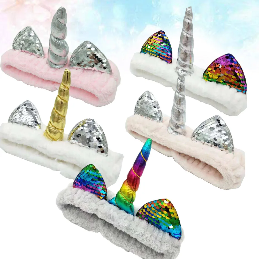 

5pcs Unicorn Headband Alloy Durable Sequins Hair Band Women Sports Makeup Shower Bang Clip Elegant Stylish Gift Family Friends