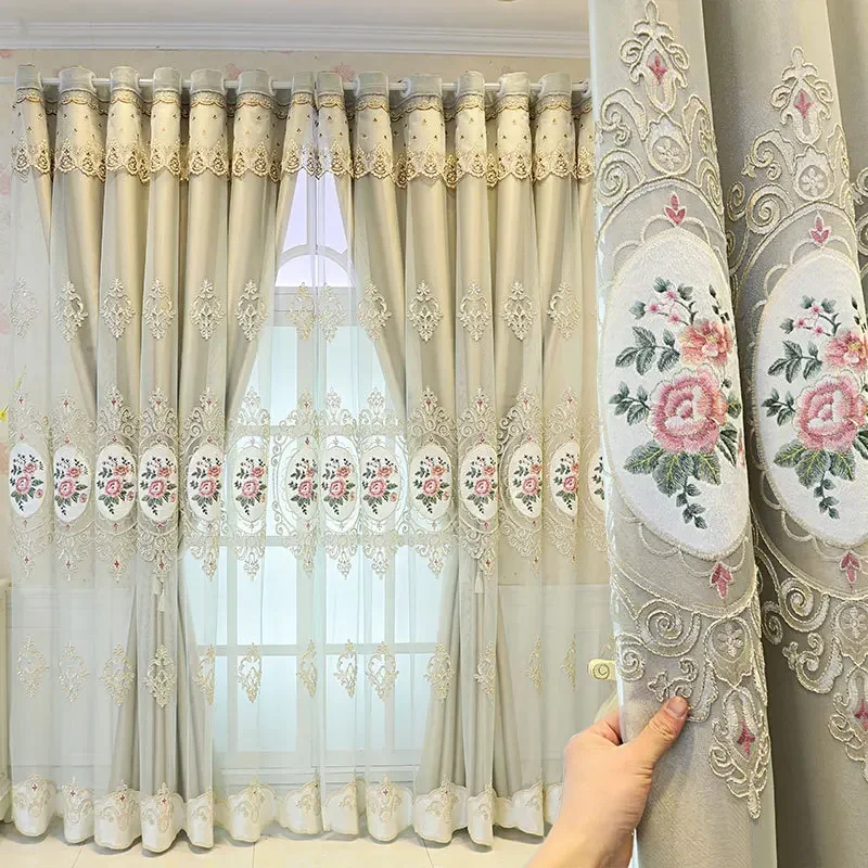 

Европейские вышитые двухслойные простые современные марлевые шторы для гостиной, спальни, затемняющие шторы от пола до потолка, окно