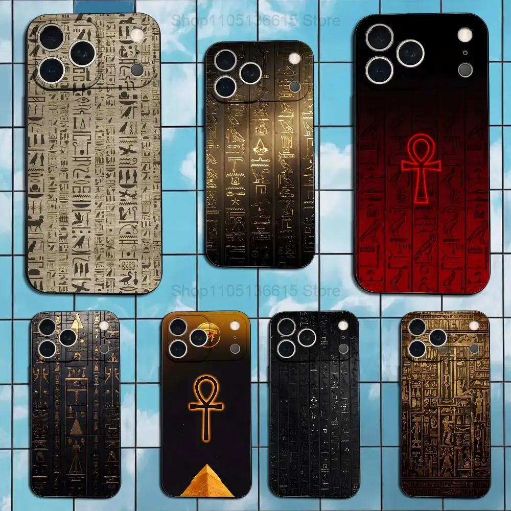

Egypt Art Hieroglyphics Phone Case For iPhone 17,16,15,14,13,12,11 Plus,Pro Max,XS,X,XR,SE,Mini,8,7,Soft Silicone Black Cover