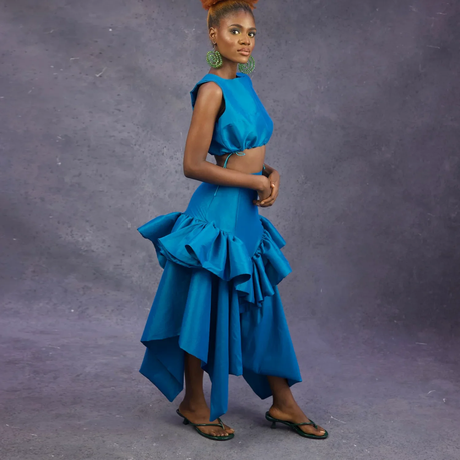 

Blue Asymmetrical Skirt Ruffles Tiered Satin Aso Ebi Evening Party Skirt Women Formal Gown High Wasit Chic Female Long Skirt