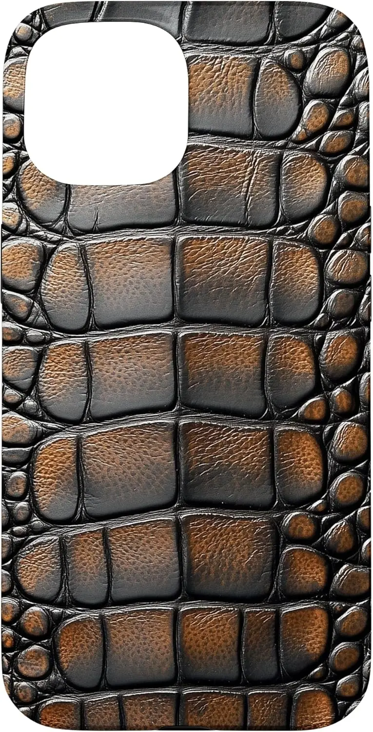 

High-end deep brown stereo crocodile pattern for iPhone16promax case iPhone15pro half pack