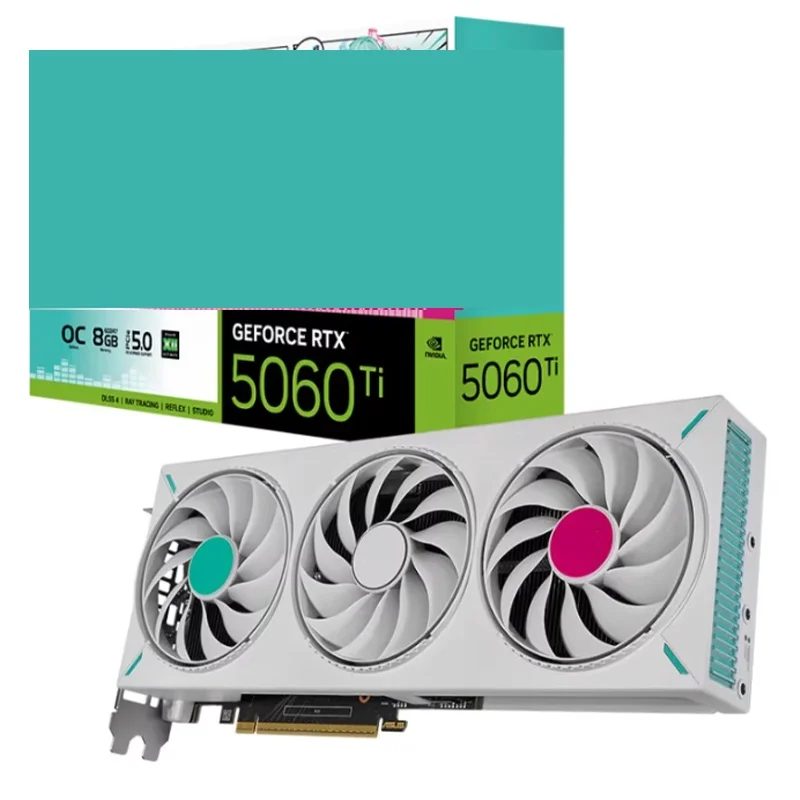 

New Rtx 5060 Ti O8g Gddr7 Rgb Light Anime Gpu Thermal Pad White Green Color Gaming Fps Gaming Pc Case Accessories Graphics Card