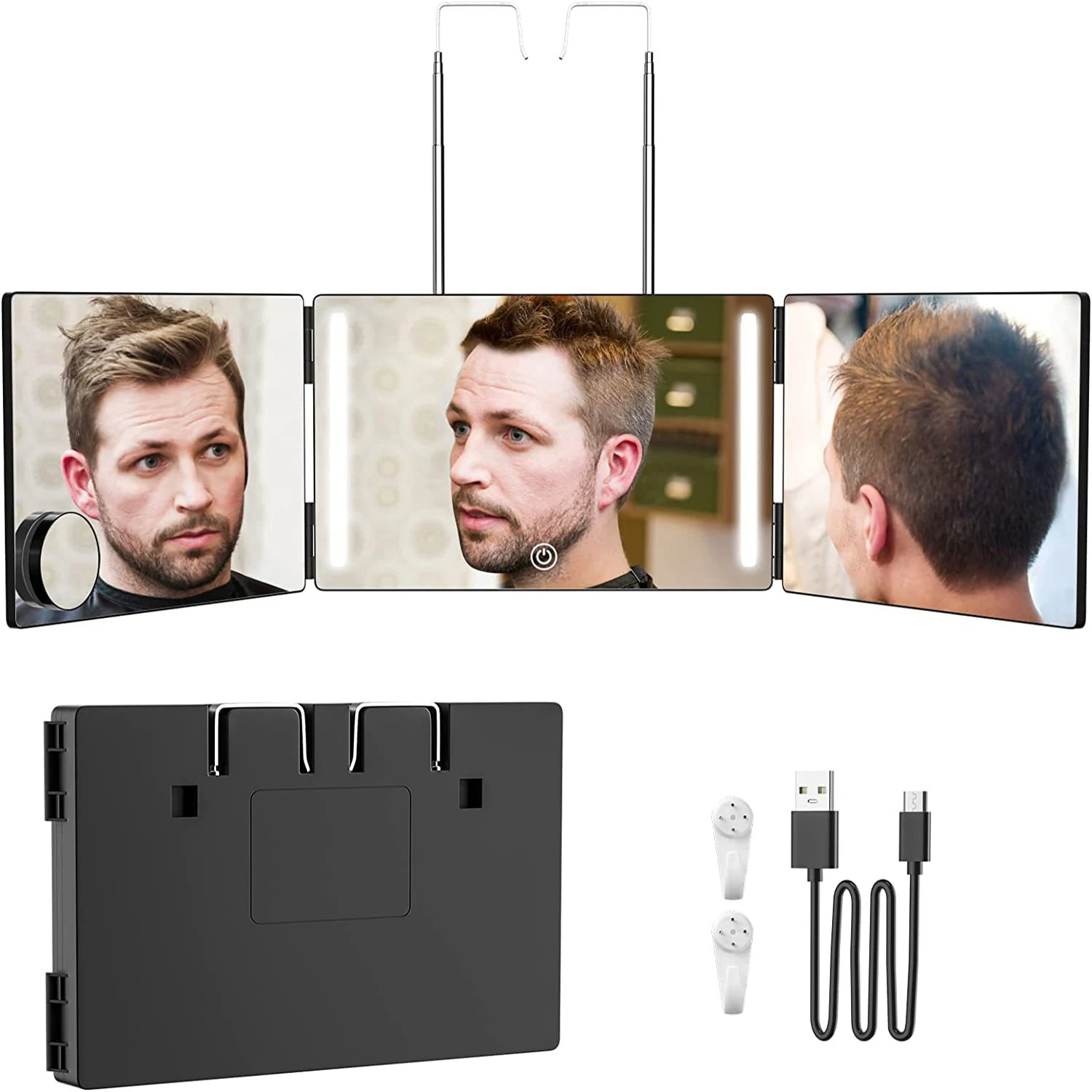 New Adjustable 3 Way Mirror Trifold Mirror Self Hairdressing Mirror Three-fold Mirror Hair Cutting And Styling DIY Haircut Tool