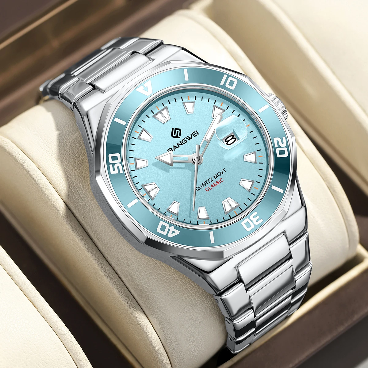 Reloj BANGWEI para hombre, relojes deportivos de cuarzo luminosos de acero inoxidable resistentes al agua de lujo para negocios, reloj de pulsera para hombre + caja