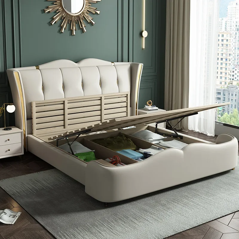 

for luxury leather wooden box bed new design queen double bed set furniture bedroom modern bed