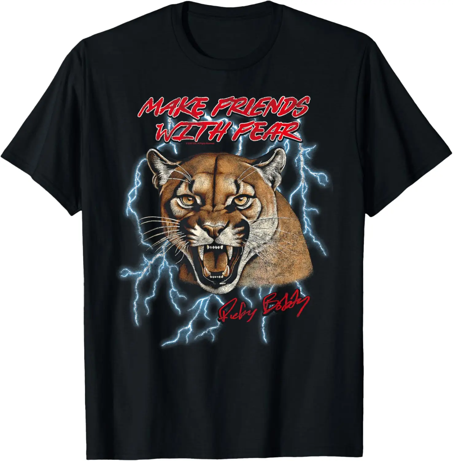Make Friends With Fear Cougar Vintage Movie T-Shirt 100% Cotton Trendy Y2K Short-Sleeve Tee – Soft, Quick-Drying,  Wrinkle Resistant Light Cotton Graphic Tshirt Soft Stretchy Casual Summer Short Sleeve