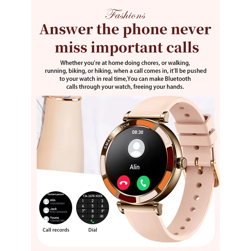 ساعة ذكية لمالك الوقت 2024 للنساء، جهاز تتبع معدل ضربات القلب وضغط الدم، مكالمة صوتية، ساعة ذكية عصرية مقاومة للماء