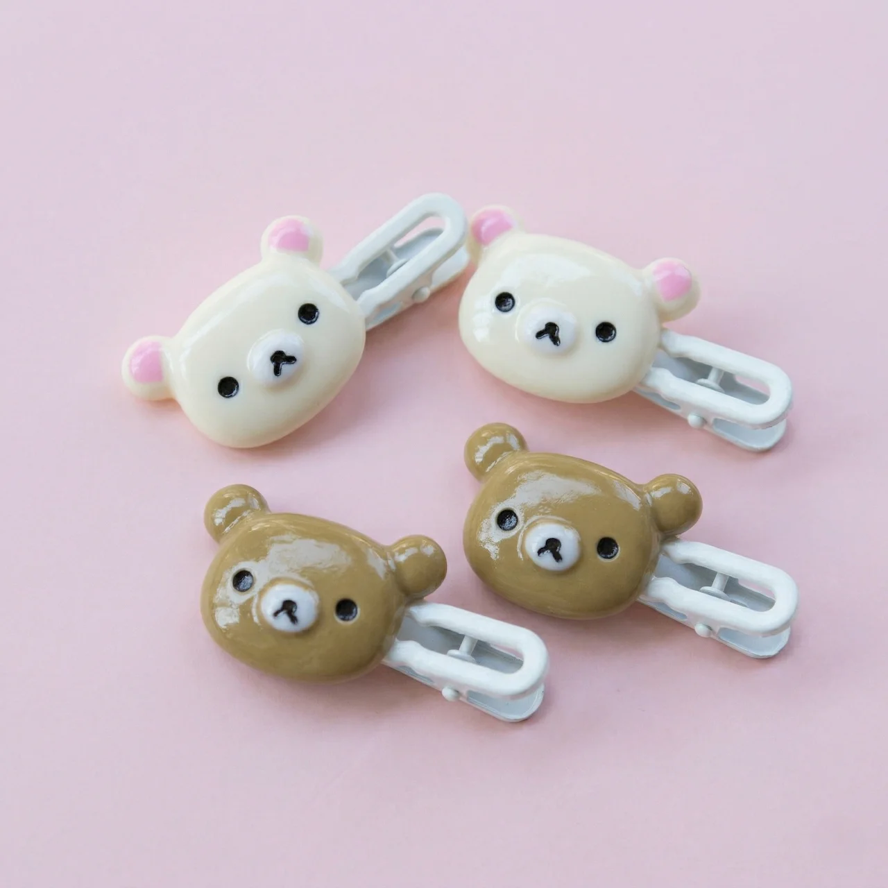 Niedliche Bären-Haarspangen 4er-Set - Koreanischer Stil Kawaii Bären-Haarklammern für Mädchen und Frauen - Rosa Braune Bären-Haaraccessoires Geschenk – Detail 8