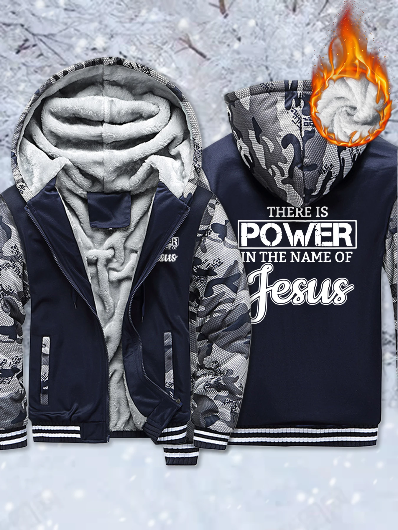 

There Is Power In The Name Of Jesus Print Утепленные пальто Мужская повседневная куртка в стиле хип-хоп Зимняя свободная уличная одежда Флисовые толстовки на молнии