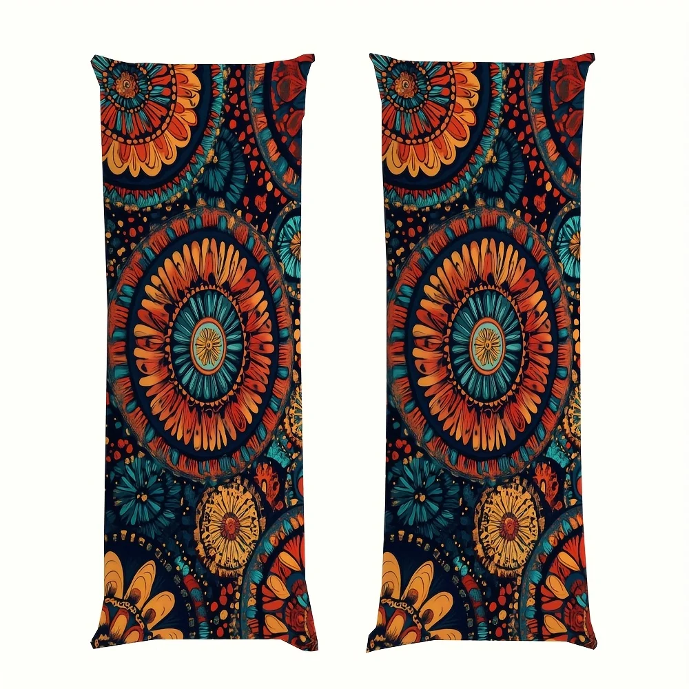 Double-Sided Boho Mandala Pillow Cover - Vibrant Teal Orange Yellow Floral Patterns, Zipper Closure Body Pillow Case