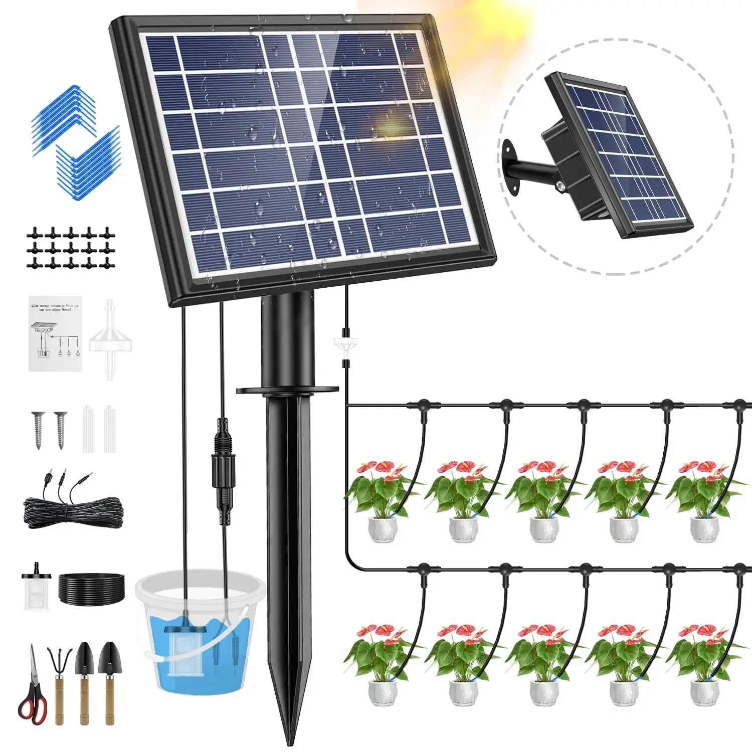 Drip Irrigation Kit - Skycow Solar & USB Power Drip Irrigation System 15 Potted Indoor Outdoor Garden Balcony