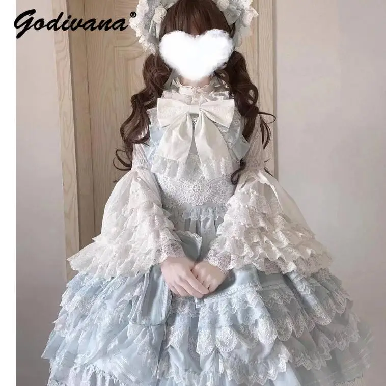 2025 ฤดูใบไม้ผลิใหม่ Original 100% Cotton STAND COLLAR Lolita ลูกไม้ Ji แขนเสื้อผีเสื้อหวานน่ารักสาวผู้หญิงเสื้อเสื้อ