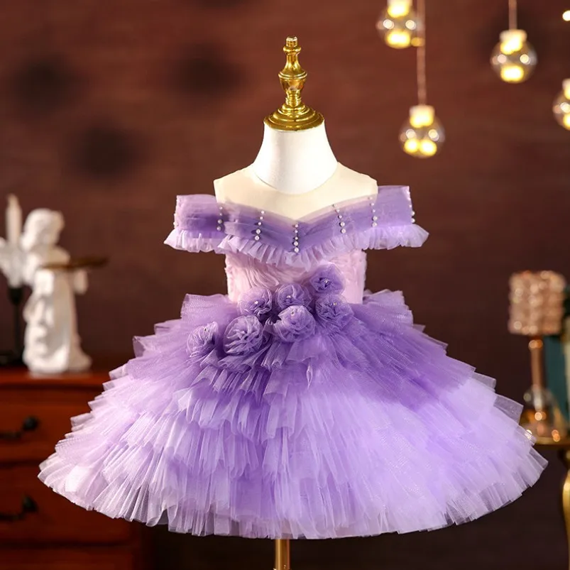 New Children's Princess Evening Gown Wedding Birthday Baptism Party Dresses For Girls A4554 Vestidos Bridesmaid Dresses