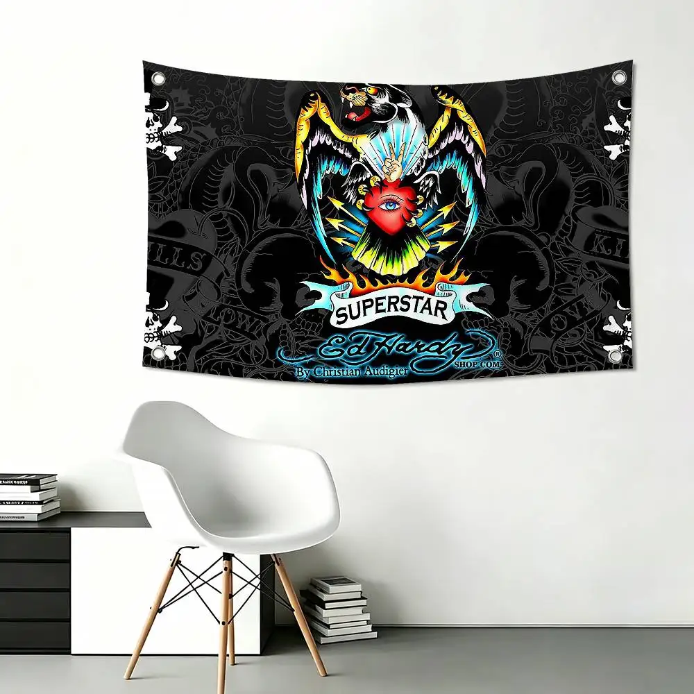 E-Ed Hardy Brand Funny Flags for Bedrooms Home Decor Items Outdoor Decors Garage Decoration Flaga