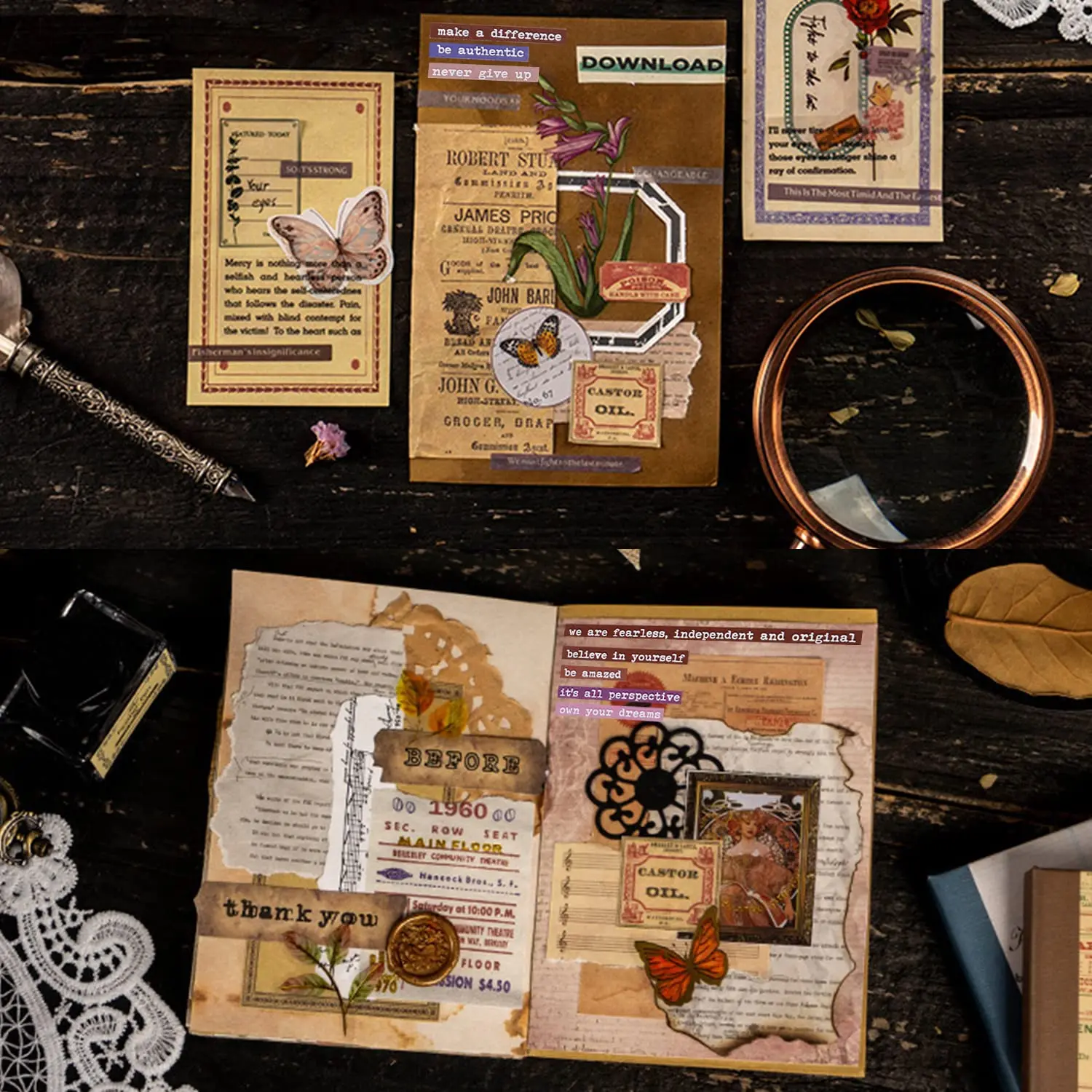 8pcs Vintage Quote Stickers for Journaling and Scrapbooking Inspirational Positive Quotes for DIY Art,Crafts Album Embellishment