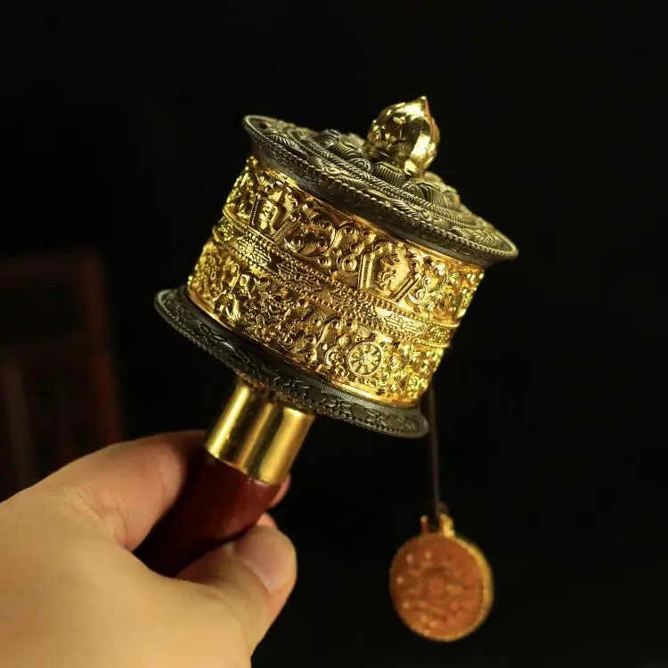 Alloy Hand Cranked Prayer Wheel, Hand Cranked Six Character Mantra, Great Ming Mantra, Silent Double Bearing, 100000 Times
