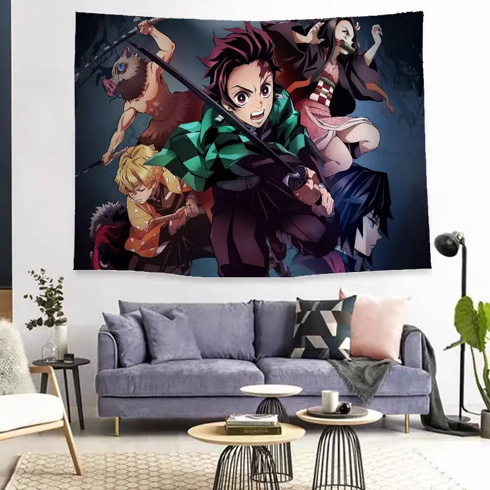 Demon S-Slayer Cartoon Kamado Nezuko Anime Colorful Tapestry Wall Hanging Hippie Wall Bohemian Tapestries Mandala Wall Sheets