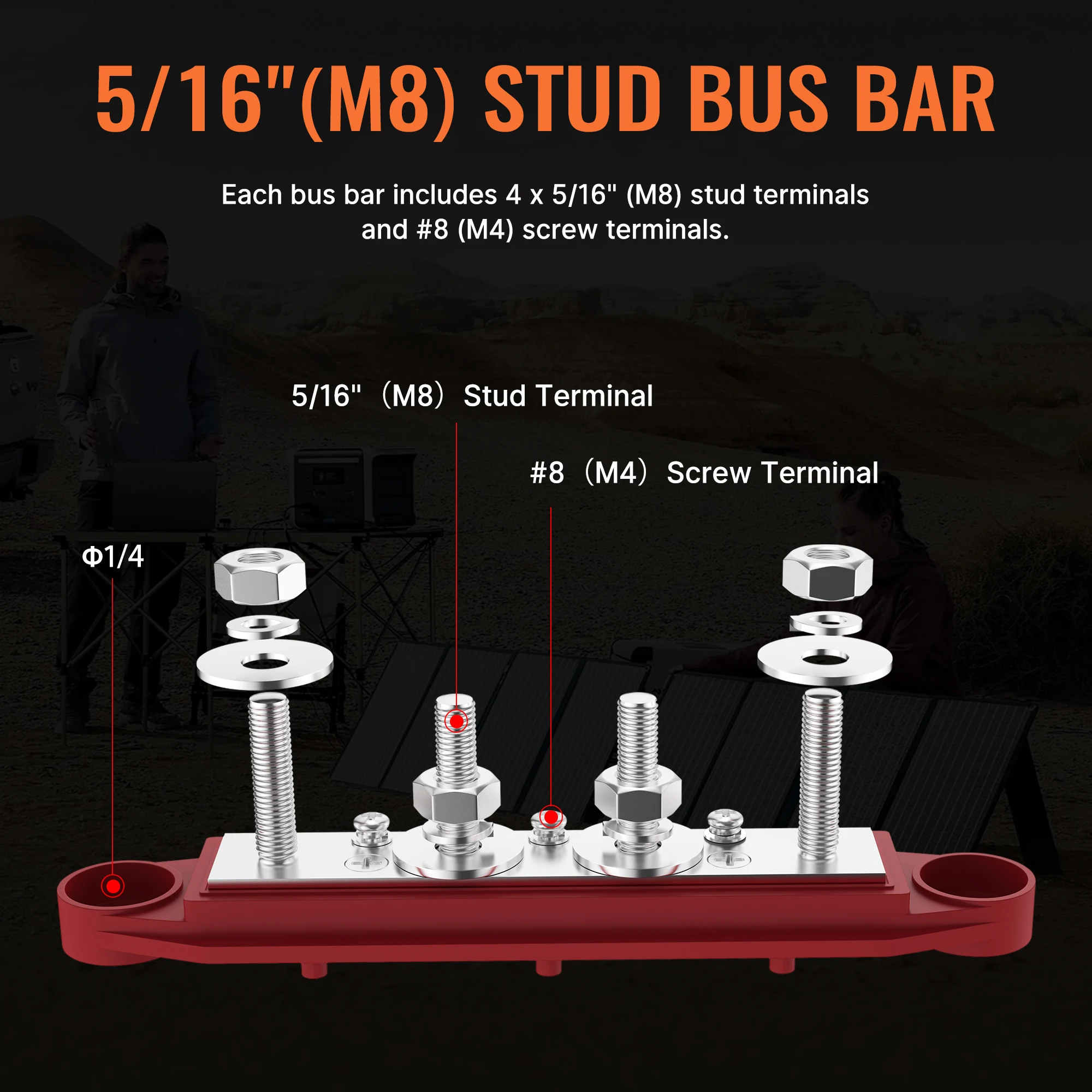 Marine Bus Bar 12V 250A Power Distribution Block 12 Volt M8 M10 4 Posts Junction Block Automotive Copper Battery Busbar Terminal