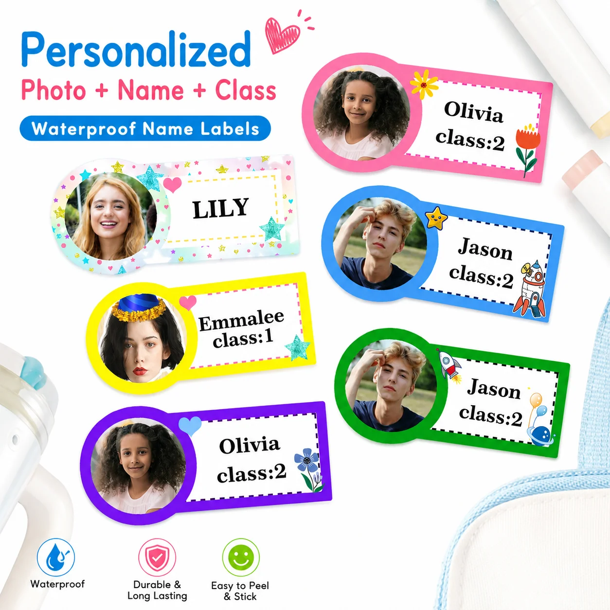 24Pcs Personalized Custom Photo Name Stickers - Stationery Stickers, Custom Stickers, Personalized Stickers, Label Stickers, Teacher's Day, Family, Back-To-School Supplies, School Supplies, Stylish Design, Birthday Exclusive Gifts, Unique Creative Gifts   【Lingfeng Cross-Border Toolbox】Product Collection 【Lingfeng Cross-Border Toolbox】Download Images + Videos