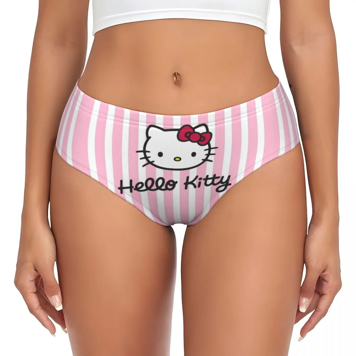 Custom Funny Hello Kitty Cat Brief Panties Womens Comfort Stretch Underwear