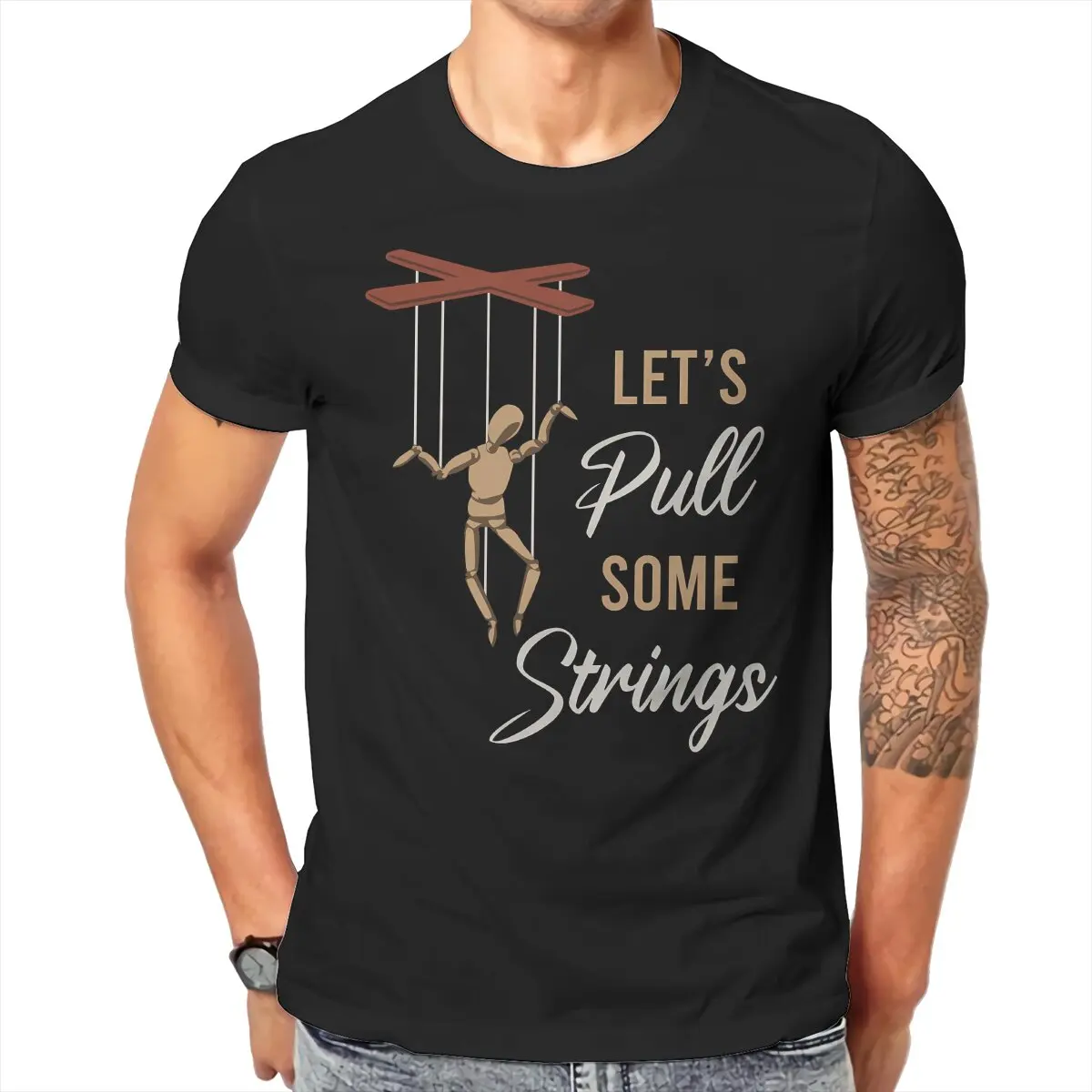 String Puppet TShirt for Men Let's Pull Some Strings Basic Casual Sweatshirts T Shirt Novelty New Design Loose